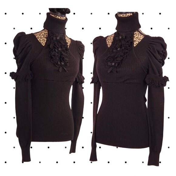 Stunning black sweater with neck cuff and ruffled details - Picture 5 of 5